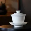 Dehua suet Jade sancai Tigela com tampa porcelana branca traçado a ouro tigela de chá grande chá único cerâmica para chá caneca pode ser personalizado logo