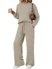 Conjunto de top de cuello redondo de manga larga para mujer, superventas transfronterizo para otoño e invierno, y pantalones de pierna ancha con cordón y bolsillos, ropa casual holgada