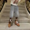 Shorts de mezclilla estilo retro americano lavado de alta calle para hombre y mujer, rectos de pierna ancha, desgastados, holgados, casuales, versátiles, pantalones cortos