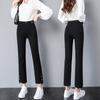 Pantalones de Tiro Alto Estilo Coreano Color Sólido con Abertura Moda Femenina Casual Combinable Pantalón Negro Pequeño Otoño Pantalón Pequeño Ocho-nueve Apilado