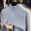 Suéter de malha jacquard com zíper parcial, camada interna de inverno, resistente à deformação, de manga comprida, design trançado, quente, confortável, casual, novo estilo para homens