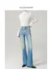 Estilo Elegante e Quente de Primavera/Jeans de Cintura Alta com Stretch em Quatro Direções, Levemente Flare para Mulheres, Corte Slim, Perna Reta Azul Claro, Modelador, Tamanho 26, Nova Coleção de Primavera