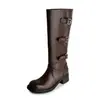 Botas de Motocicleta Frescas y Audaces para Mujer Otoño/Invierno 2026 Punta Redonda Tacón Grueso Tacón Medio Hasta la Rodilla Botas de Montar Negras