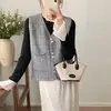 Chaleco de Punto Trenzado Retro, Chaleco Corto Suéter Chaqueta para Mujer, Chaleco de Punto sin Mangas con Cuello en V para Primavera y Otoño