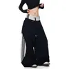 Pantalones Deportivos Curvos de Retazos Rayados Falsos de Dos Piezas Estilo Retro Americano 2025 Unisex Cintura Doble Pierna Ancha