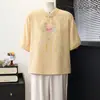 Conjunto de Verão com Manga Curta Estilo Nacional Novo Chinês para Mães, Blusa Bordada Elegante de Corte Amplo para Mulheres de Meia-Idade e Idosas