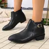 Botines de Tacón Bajo Talla 36-43 para Mujer 2026 Otoño Invierno Nuevos Europeos Americanos Talla Grande Hebilla Tacón Grueso Versátiles Botas Martin para Mujer