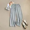 Pantalones de pierna ancha de algodón peinado modal con corte curvo, nuevos pantalones de chándal anchos casuales finos de corte holgado, que estilizan y tienen caída