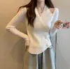 Suéter Tricô de Fio de Três Fios para Pendurar no Pescoço para Outono e Inverno Feminino com Design Vazado Camisa Base para Ombros com Top Slim