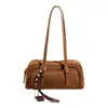 Bolsa de Ombro Único Estilo Coreano Suede Bolsa Boston Simples Versátil Casual para o Dia a Dia Bolsa de Grande Capacidade Bolsa Transversal Feminina