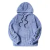 Jaqueta Azul com Capuz de Lã Sintética Estampada com Letras Transfronteiriças para Homens, Moletom Casual de Inverno com Caimento Solto Estilo Casal