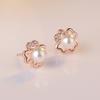 Pendientes de perlas de trébol de cuatro hojas chapados en plata de estilo coreano, pendientes de perlas redondas con incrustaciones de diamantes para mujer, joyería de perlas de oro rosa