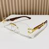 Nuevas Gafas de Sol Estilo Europeo y Americano Distintivas Vintage Madera Madera Mancha de Guepardo Patas de Espejo Sin Marco Borde Cortado Ins Moda Vanguardia Tendencia