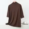 Nueva Camiseta Modal de Media Cuello Alto con Mangas a Media Longitud para Primavera/Verano, Tallas Grandes, Corte Holgado, Camiseta Básica Casual y Elegante
