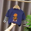 Camiseta de manga larga para niño estilo coreano, nuevo estampado de dibujos animados de principios de otoño, camiseta básica de algodón puro para niños, camiseta moderna