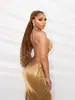 En Stock Nuevo Comercio Exterior Estilo de Alta Gama Discoteca Hueco Halter Espalda Descubierta Lentejuelas Vestido Largo Vestido para Mujer Europeo y Americano.