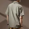 Camisa Polo de Trabajo de Manga Corta de Alta Gama Estilo Americano con Bolsillo para Hombre, Verano, Cuello Campana, Marca Retro Moderna, Top de Media Manga