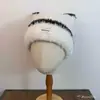 Gorro de Punto Rayado de Felpa con Orejas de Gato Lindo Estilo Japonés para Mujer, Cálido para Otoño e Invierno Protección para las Orejas, Dulce Versátil Adelgazante para la Cara de Moda