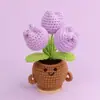Planta em Vaso Pequena Popular de Crochê Transfronteiriça, Tulipa de Crochê Feita à Mão com Expressão Gordinha de Desenho Animado, Ornamento de Mesa, Pequeno Presente
