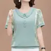 Nueva camiseta elegante de manga corta de Bai Zhenhe para madres de mediana edad, top de retazos a la moda, adelgazante y versátil para el verano