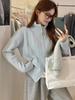 Suéter Abrigo de Punto con Cuello Alto Retorcido Estilo Coreano y Doble Cremallera para Mujer Otoño e Invierno Holgado Perezoso Pequeño Hombre Camiseta de Punto para Abrigo