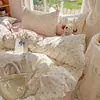 Juego de cuatro piezas de algodón kapok con hilo de doble capa, tacto nube, Clase A, sábana de algodón puro suave y amigable con la piel, funda de edredón, juego de tres piezas para cama de dormitorio~