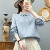 Camisa de Manga Larga de Gasa de Doble Capa de Algodón Puro para Mujer Exportación Sentido de Diseño Japonés Líneas Plisadas Suave Agradable a la Piel Top