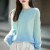 Nueva Colección Otoño/Invierno 2026: Suéter de Lana con Cuello Redondo de Forro Polar Degradado de Corte Relajado para Mujer, Tejido Suave y Grueso