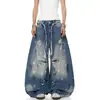 Jeans masculinos estilo americano 2026 nova marca da moda solto reto casual rasgado perna larga calça longa