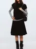 Falda midi plisada de cintura alta estilo universitario con lazada para mujer serie miu clásica estilizada versátil falda midi de traje