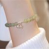 Pulsera de conejo de jade de estilo chino para mujer, hecha a mano, con cuentas, etiqueta de carácter fu, hebilla de anillo de seguridad, pulsera de jade de imitación