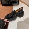 Versión de Piel de Vaca~Primavera y Otoño 2026 Sw Auténtica Piel Gruesa Tacón Grueso Suela Gruesa Punta Redonda Mocasines para Mujer Versátiles Zapatos Pequeños de Piel Jk