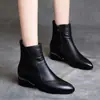 Botas Curtas Femininas Bico Fino Salto Bloco 2026 Outono/Inverno Novo Estilo Retro Zíper Lateral Forradas com Pelúcia Quentes Versáteis Botas Martin