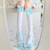 Delgado Terciopelo Jk Azul Lazo Estilo Japonés Estilo Transpirable Moda Chica Calcetines Largos hasta la Rodilla Terciopelo Media Pierna Lolita