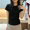 Top Base Camada Branca de Algodão com Costela Elástica Ombro Normal Manga Curta Estilo Europeu Americano Feminino Top Justo T-shirt Nova de Verão