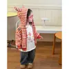 Chaqueta naranja de manga larga para niña, ropa elegante de otoño para niños, sudadera con capucha, chaqueta de béisbol a rayas casual para niños pequeños