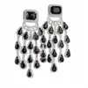 Pendientes de plata con borla cuadrada de gota de agua incrustada con diamantes de imitación, pendientes de botón modernos y exquisitos, joyería para orejas de lujo ligero y de alta gama, diseño artístico, nicho