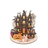 Nuevos adornos de madera para casa embrujada de Halloween transfronterizos, kit de material de madera de doble capa para bricolaje en casa, calabaza y conejo al por mayor