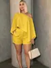 Conjunto feminino transfronteiriço europeu e americano 715, top sexy estilo férias na praia ombro a ombro com shorts de bolso