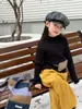 Blusas de Tricô Aimo Beibei Outono e Inverno para Meninos e Meninas, Fio de Lã com Veludo Sintético de Vison, Suéter de Gola Alta Cor Sólida