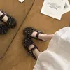 Sapatilha Mary Jane de Feltro com Bolinhas Simples 2026 Laço Retrô Fivela Única Solado Macio Bico Raso Para Usar Fora Sapatos de Vovó