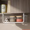 Estante de almacenamiento para puerta de gabinete de cocina inferior, canasta colgante, estante de almacenamiento de capas, organizador de toallas de papel y film transparente
