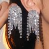 Machica Pendientes Largos Elegantes de Lujo con Diamantes Completos y Borla para Mujer, Aretes de Moda de Alta Gama, Joyería para la Oreja