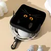Porta-moedas Redondo Estampa Gato Preto Couro Artificial Impermeável Couro Sintético Bolsa de Armazenamento com Zíper Mini Bolsa Multifuncional para Fones de Ouvido
