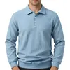 Camisa polo casual europea y americana, color liso, cuello camisero, textura de gofre pesada, top de meter, camiseta de manga larga de otoño para hombre