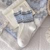Meias de Lã Fair Isle Vintage para Mulheres, Outono e Inverno Espessadas Color Block Quente Laço Estilo Japonês Meias Melad Slouch
