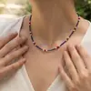 Colar Casual Clássico Criativo de Contas Redondas e Contas de Arroz Trançado para o Pescoço Estilo Feriado Colar de Contraste com Miçangas Corrente para Clavícula para Mulheres