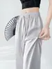 Pantalones anchos de acetato estilo chino para mujer, pantalones rectos casuales de cintura alta para verano con una sensación relajada y holgada, pantalones largos fluidos y texturizados