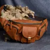 Bolsa de Peito Satchel de Couro de Vaca Vintage Crazy Horse Feita à Mão para Homens Couro Genuíno Bolsa de Peito Casual para Exterior Texturizada da Moda Bolsa para Motociclista Versátil
