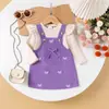 Baoxin Comercio Transfronterizo Primavera Nuevo Color Albaricoque Vestido de Tirantes de Manga Larga Color Vino Tinto Conjunto de Ropa Infantil Lindo y Energético Venta al por Mayor desde Fabricante